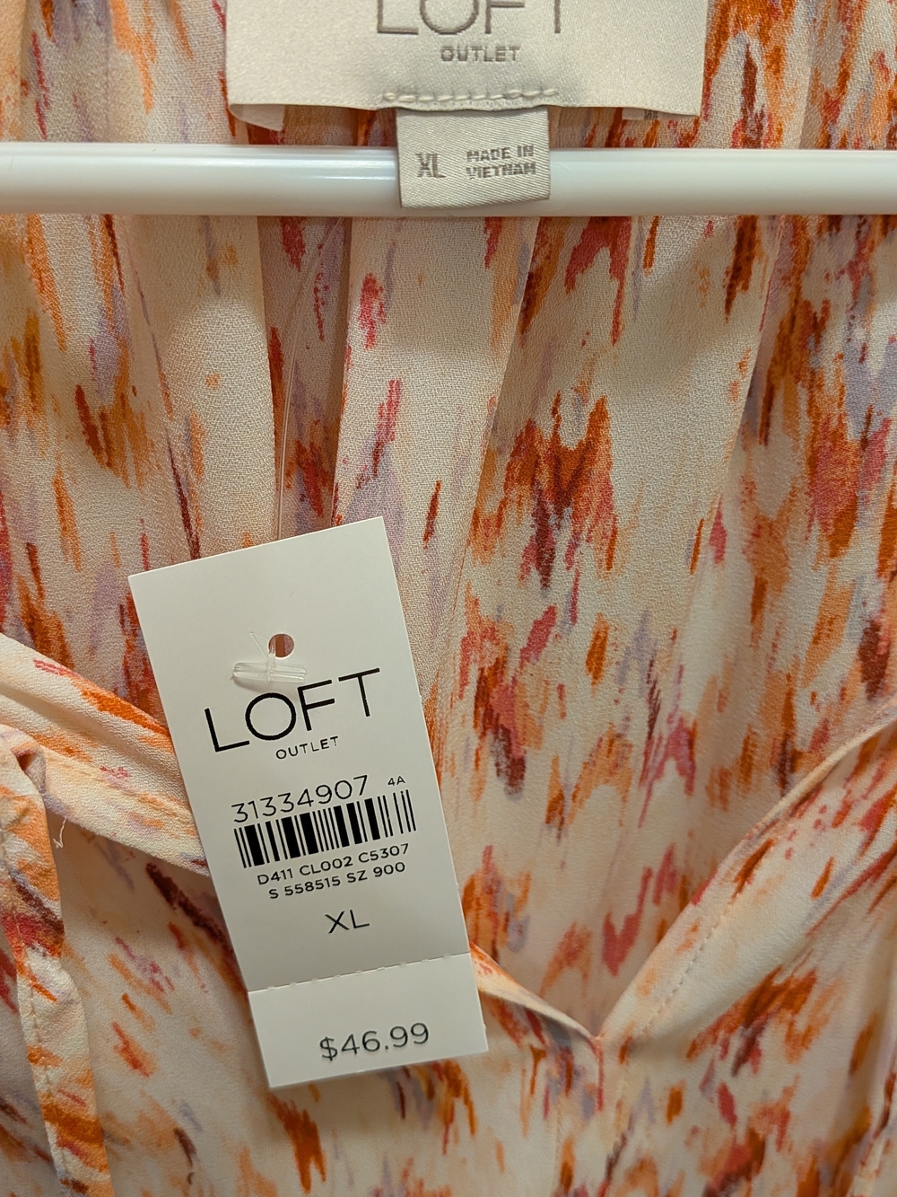 LOFT Tie-Neck Sleeveless Top in Pink and Orange Watercolor Print - Picture 5 of 5